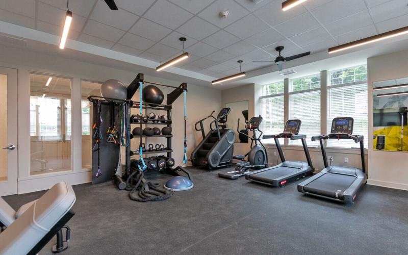 a gym with exercise equipment